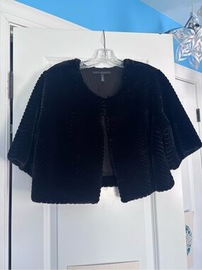 White House Black Market Black Faux Fur Cropped Cape